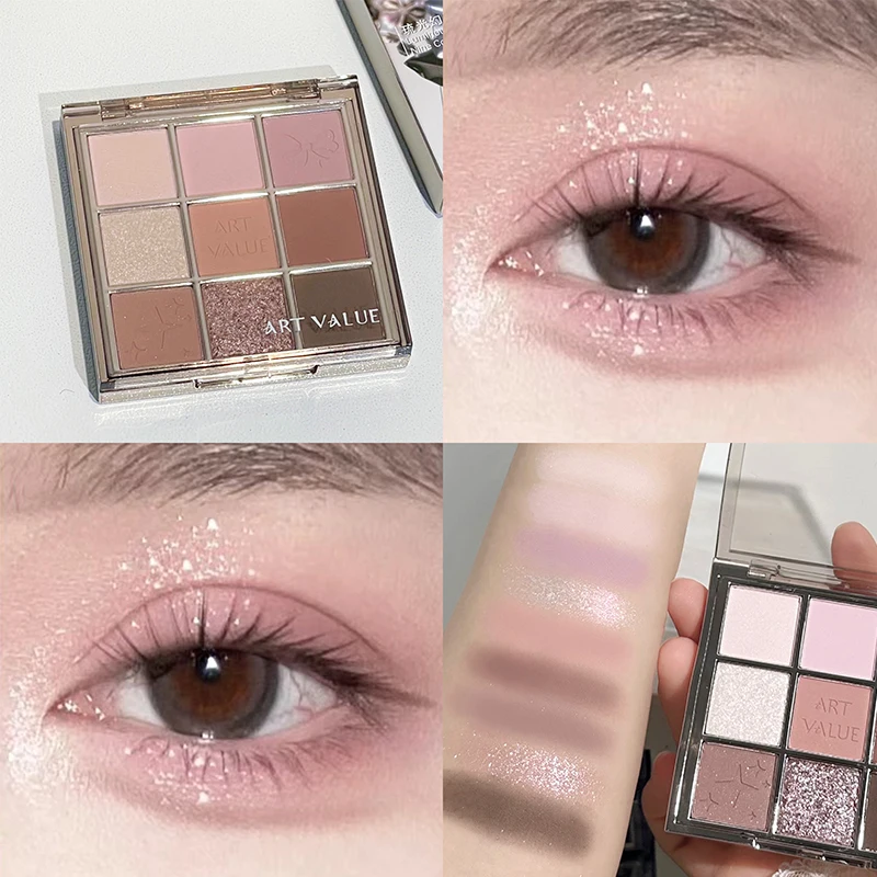 9 色のアイシャドウ パレット オレンジ ブラウン マット アイシャドウ グリッター シャイニー アイシャドウ ハイライター 長期的な目メイクアップ