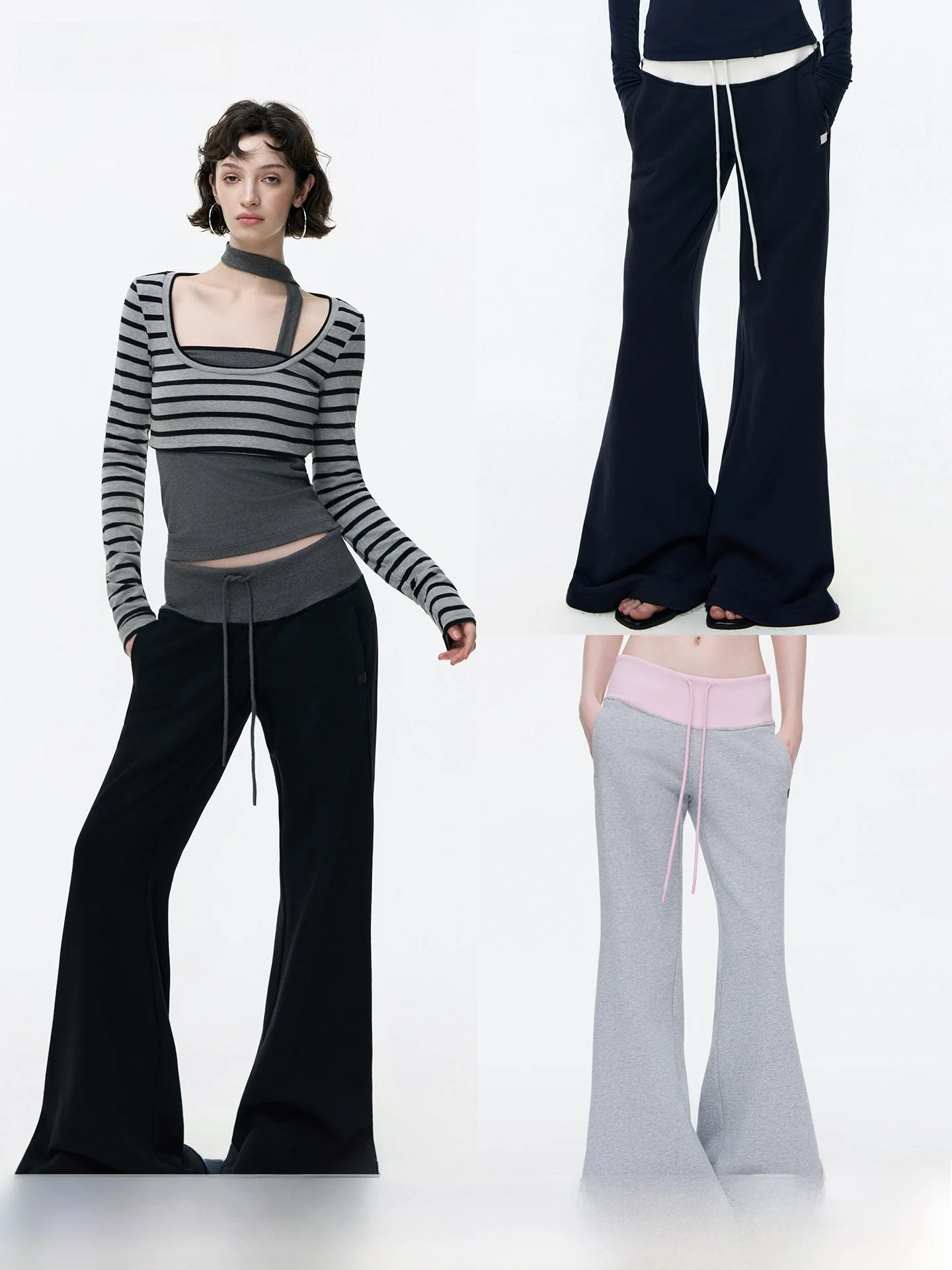 

Женские широкие спортивные брюки Salthe Salt Tea из плотного чистого хлопка с завязками, расклешенные, с цветными манжетами, низкой посадкой, длиной в пол