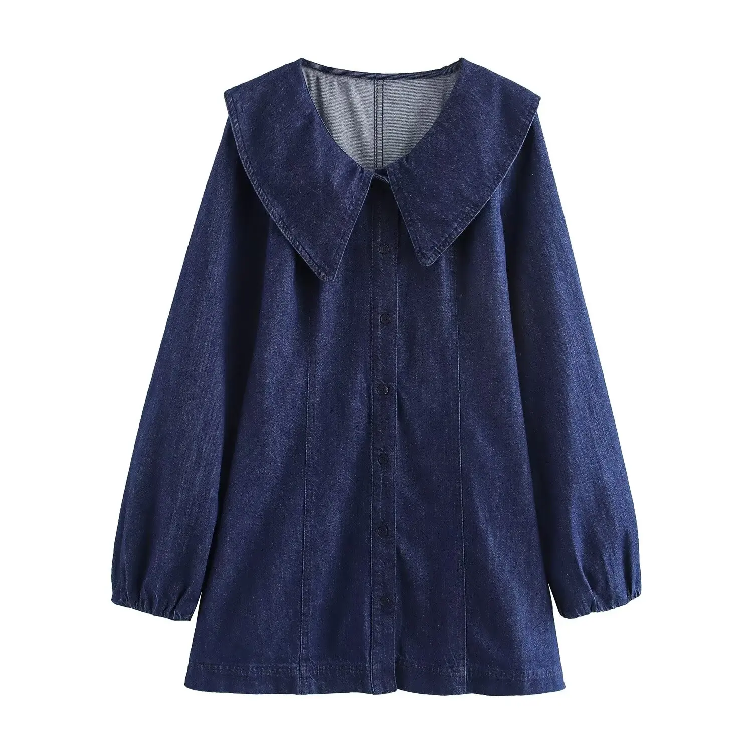 Hh Traf 2024 Vrouw Mode Jurken Denim Blauwe Turn-Down Kraag Lange Mouw Enkele Rij Knopen Herfst Mini Jurk Vrouw Trendy