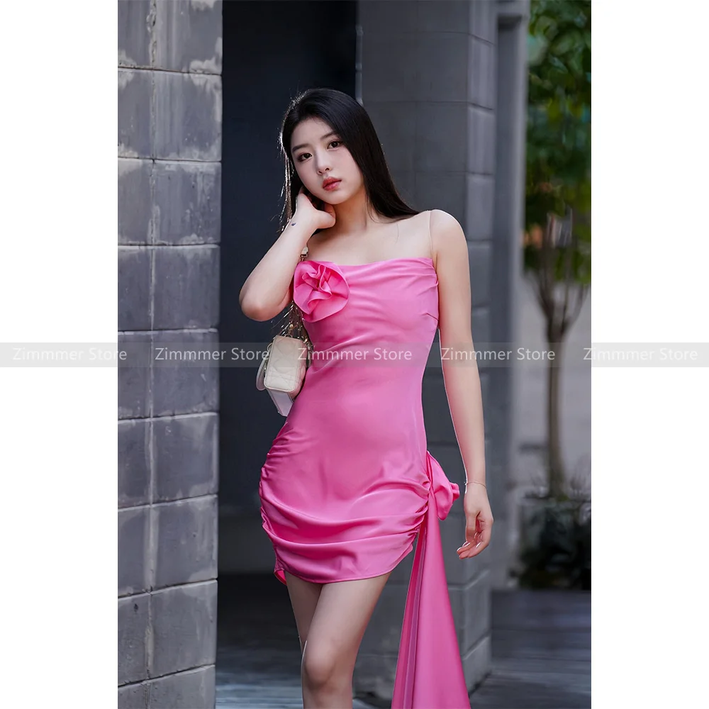 

High Quality! Niche Design Banquet Dress Skirt Stereoscopic Flower Irregular Hem Halter Dresses for Women