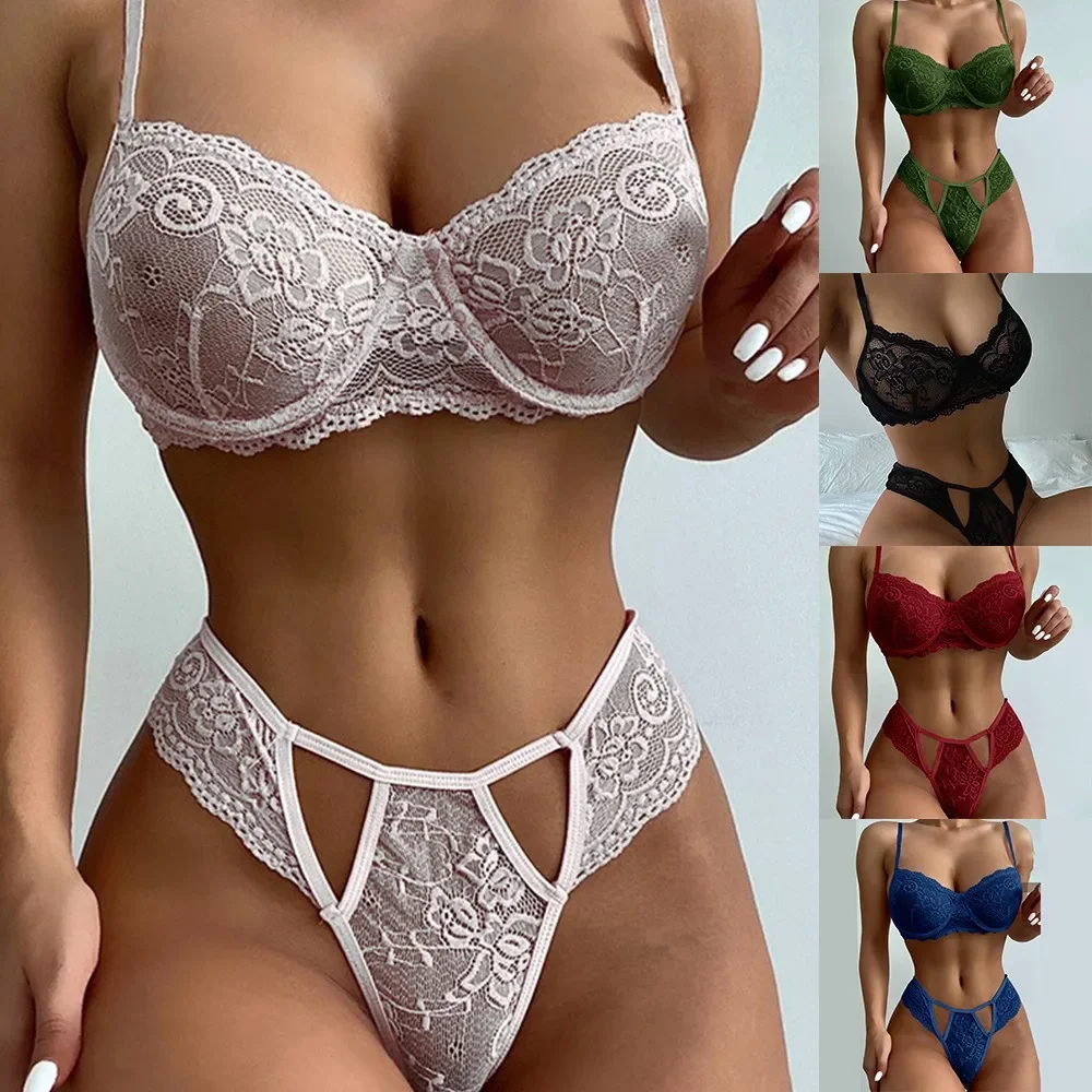 Sexy conjunto de lingerie feminina renda bordado push up sutiã calcinha define profundo v reunir topo sexy roupa interior sutiãs sutiã