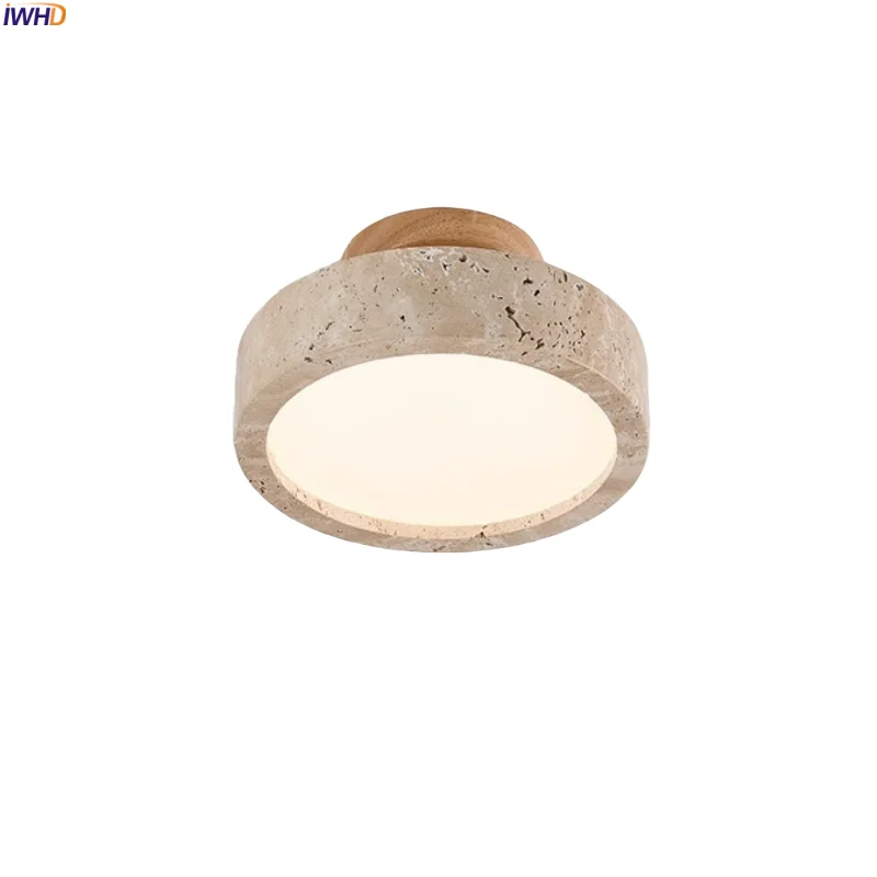 

IWHD Wabi Sabi LED Ceiling Lamp For Bedroom Children's Room Loft Kitchen Lighting Yellow Travertine Ceiling Light Lampy Sufitowe