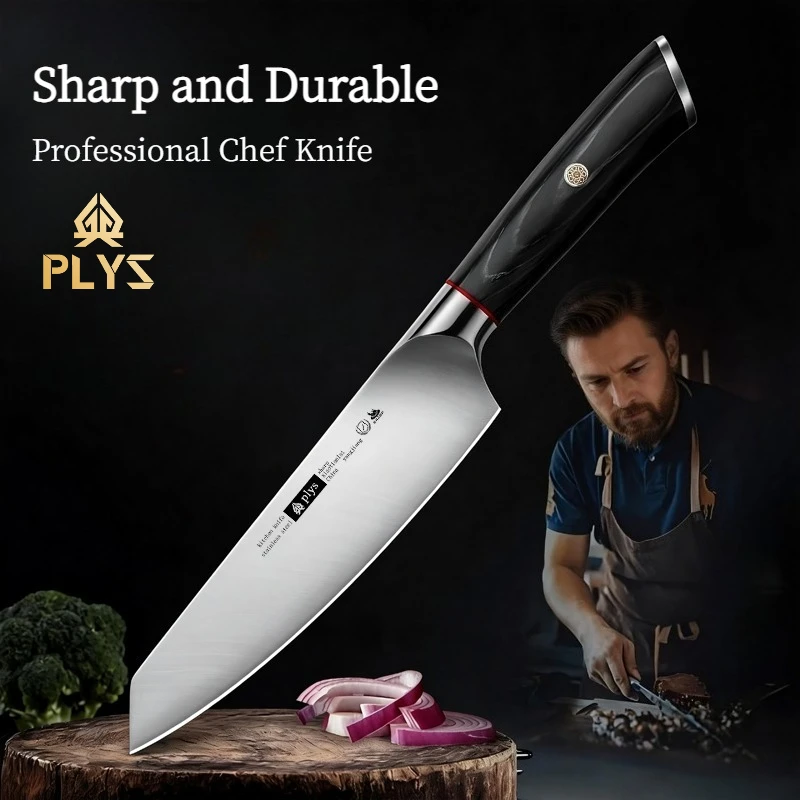 Faca de chef profissional para cozinha, aço inoxidável, faca doméstica para carne, faca para frutas, cabo de madeira sólida, cortador afiado, ferramentas de cozinha
