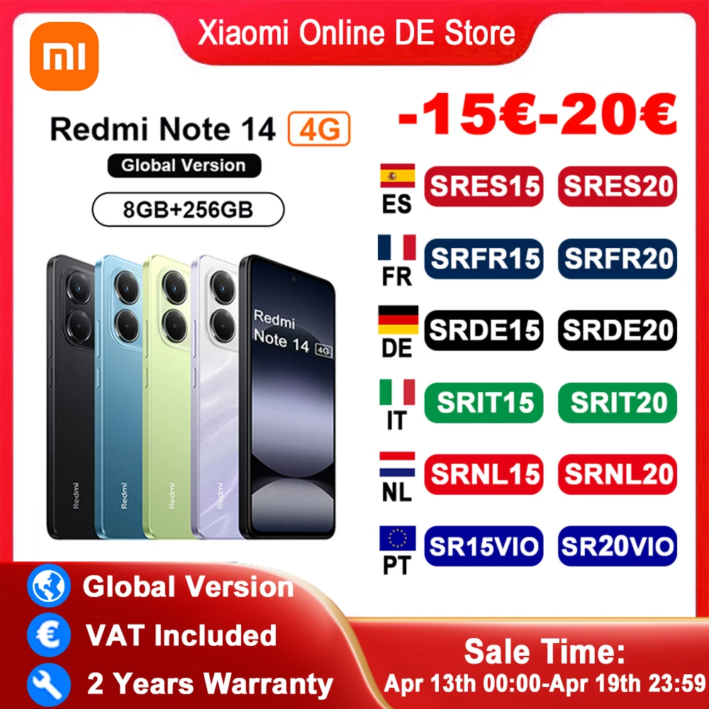 Version Globale Redmi Note 14 4G Smartphone MediaTek Helio G99-Ultra NFC Appareil Photo 108MP �cran AMOLED 6,67'' Batterie 5500mAh