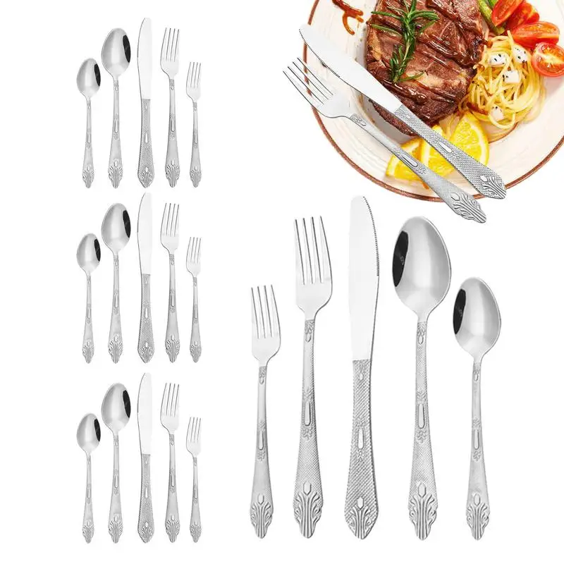 

20pcs stainless steel Cutlery sets Dinnerware Set Dinner Knife Fruit Fork Spoon Cutlery Set Steak Forks Flatware Eating spoons