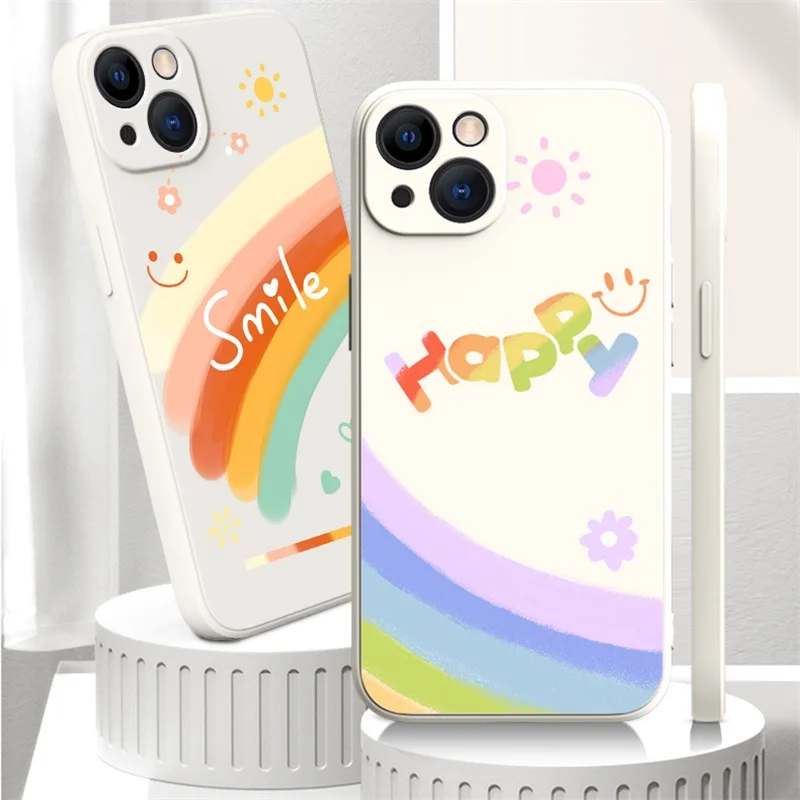 Happy Rainbow Liquid Silicone Cases for iPhone 11 12 13 Pro Max 13 12 XS XR Max 8 7 Plus 6S 6 Plus SE 2020 TPU soft Cover Funda