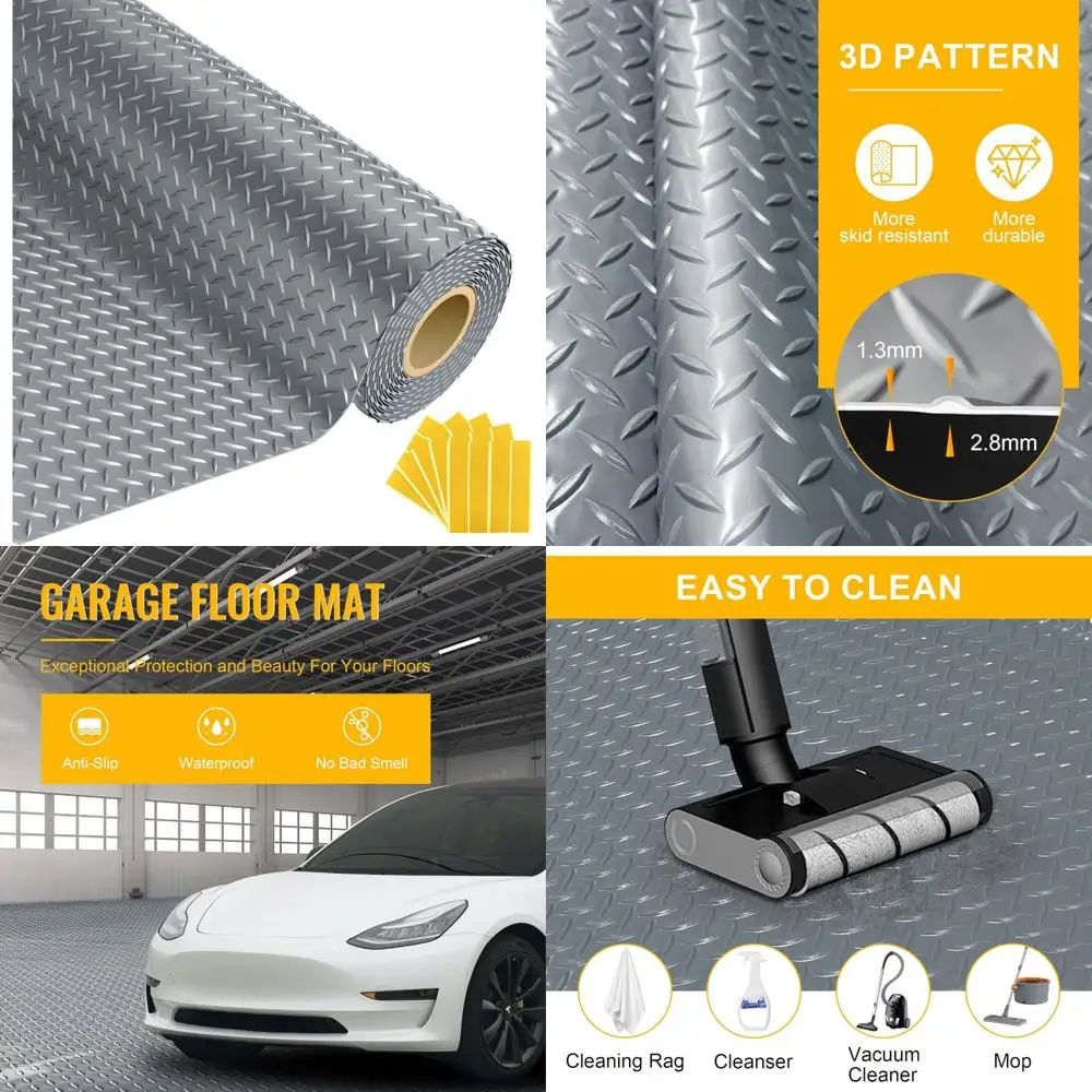8x20 ft garage floor mat, 2.8mm thickened flooring roll diamond plate pvc rubber trailer mat with 20pcs tapes, non-slip floor pr