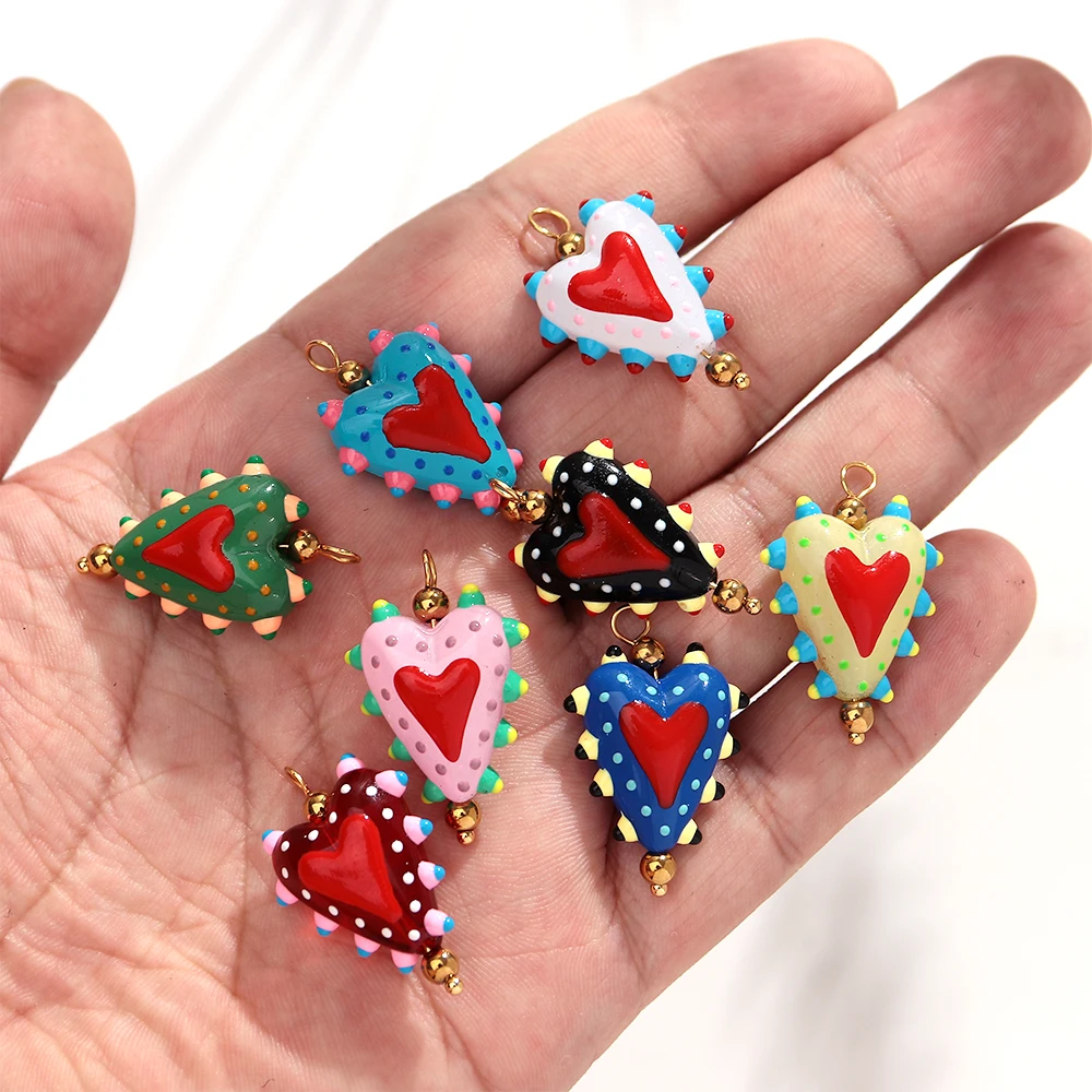 5/10 Stück Edelstahl Niedliche Herz-Lampwork-Glasanhänger Süße Liebesanhänger für DIY-Schmuckherstellung Ohrringe Halsketten Zubehör – Detail 3