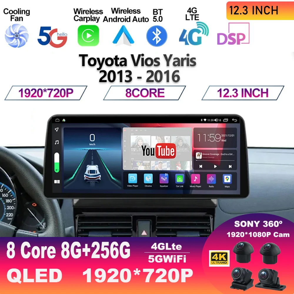 

Мультимедийный видеоплеер для TOYOTA VIOS YARIS, мультимедийный видеоплеер на Android 13 с экраном 12,3 дюйма для TOYOTA VIOS YARIS 2013, 2014, 2015, 2016, автомобильный радиоприемник с GPS-навигацией и DVD-плеером, типоразмер 2DIN