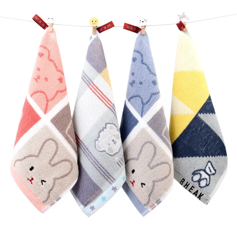 1Pcs 25x25cm Cartoon Bear Cotton Baby Children Wash Wipe Square Face Towel Water Absorbent Soft Hanging Handkerchief