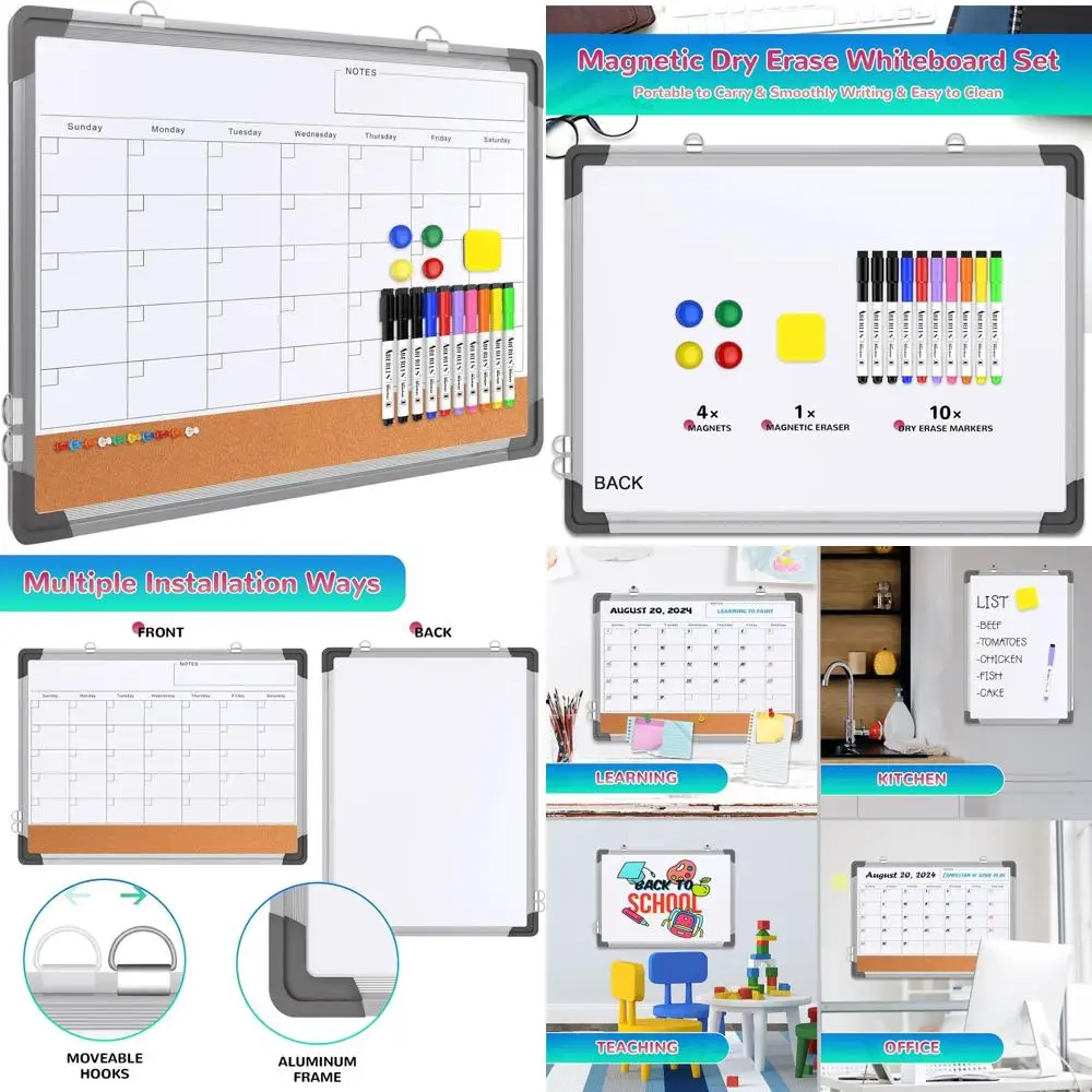 

Двусторонняя магнитная доска для записей 24x18: портативный комбинированный блокнот с пробковой поверхностью и белой доской для планирования дома, офиса и школы