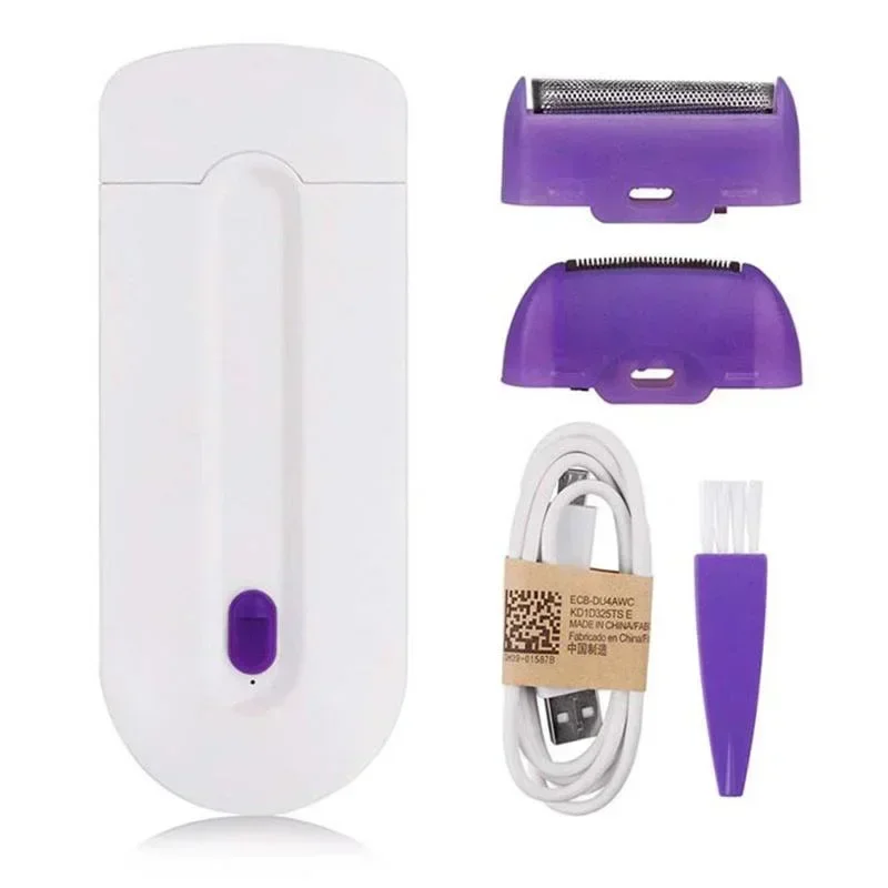 Epilator elektrik 2 dalam 1 untuk wanita, alat cukur penghilang bulu tanpa rasa sakit penghilang rambut instan & tanpa rasa sakit, lampu Sensor bebas USB dapat diisi ulang