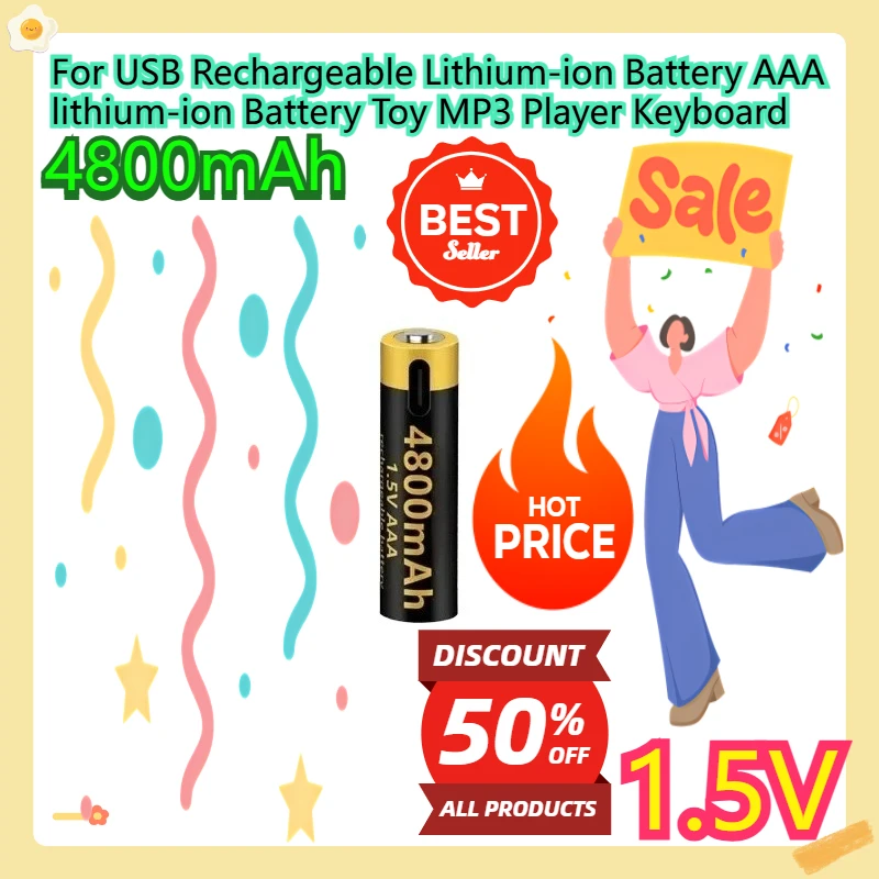 

For USB Rechargeable Lithium-ion Battery AAA lithium-ion Battery Toy MP3 Player Keyboard 1.5V 4800mAh
