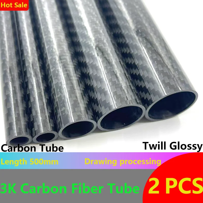 2PCS Twill Glossy 3K Carbon Fiber Tube Length 500mm OD 8mm 10mm 12mm 14mm 16mm 18mm 20mm 22mm 24mm 26mm 30mm Carbon Tube