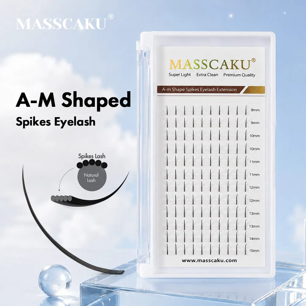 MASSCAKU A-M Shaped Spikes Eyelash Extension Wispy Individual A Shaped Natural Fish Tail Beauty False Eyelashes Makeup 12 Rows