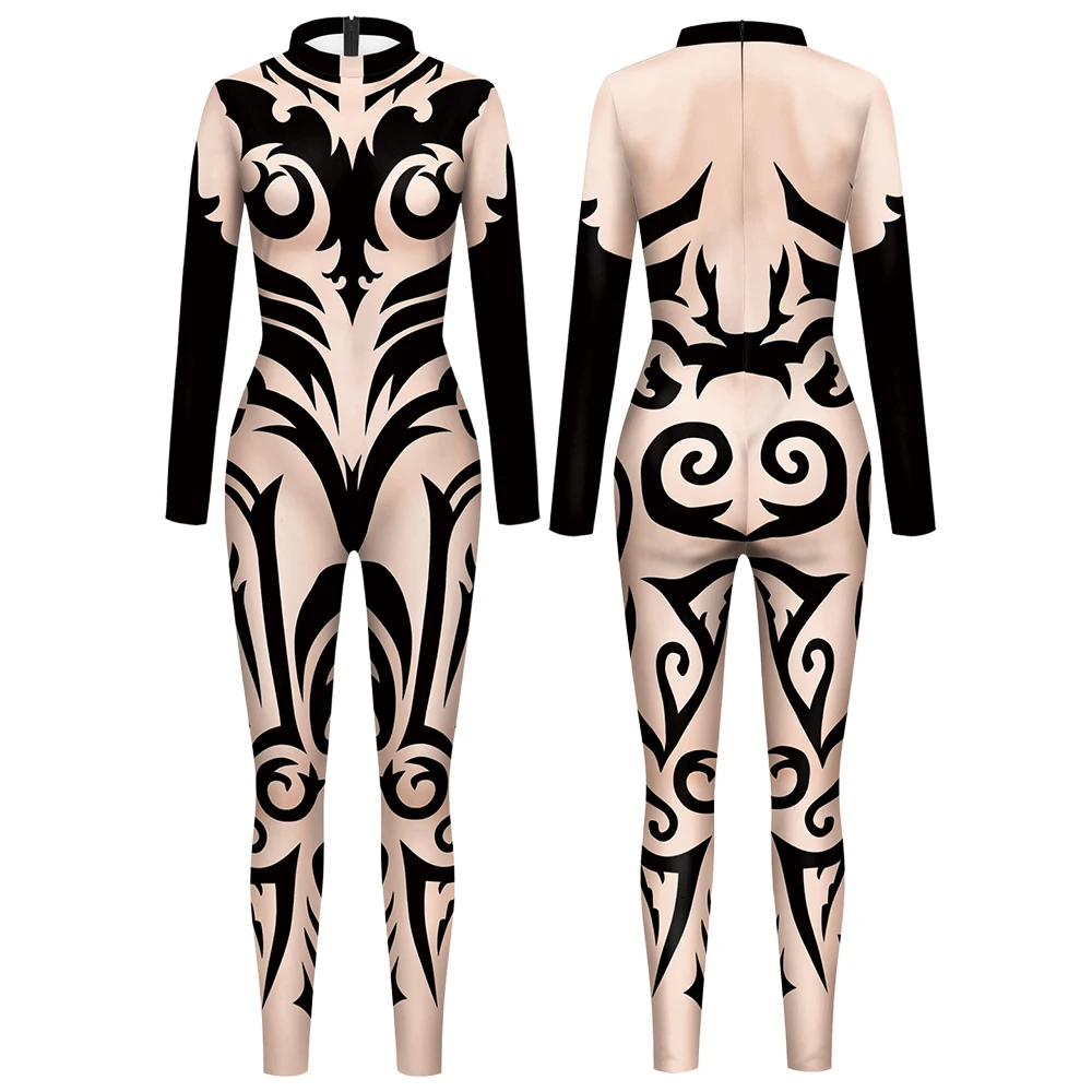 VIP FASHION Huidskleur Strass Print Jumpsuit voor Vrouwen Elegante Zentai Body Lady Festival Catsuit Cosplay Party Kostuum