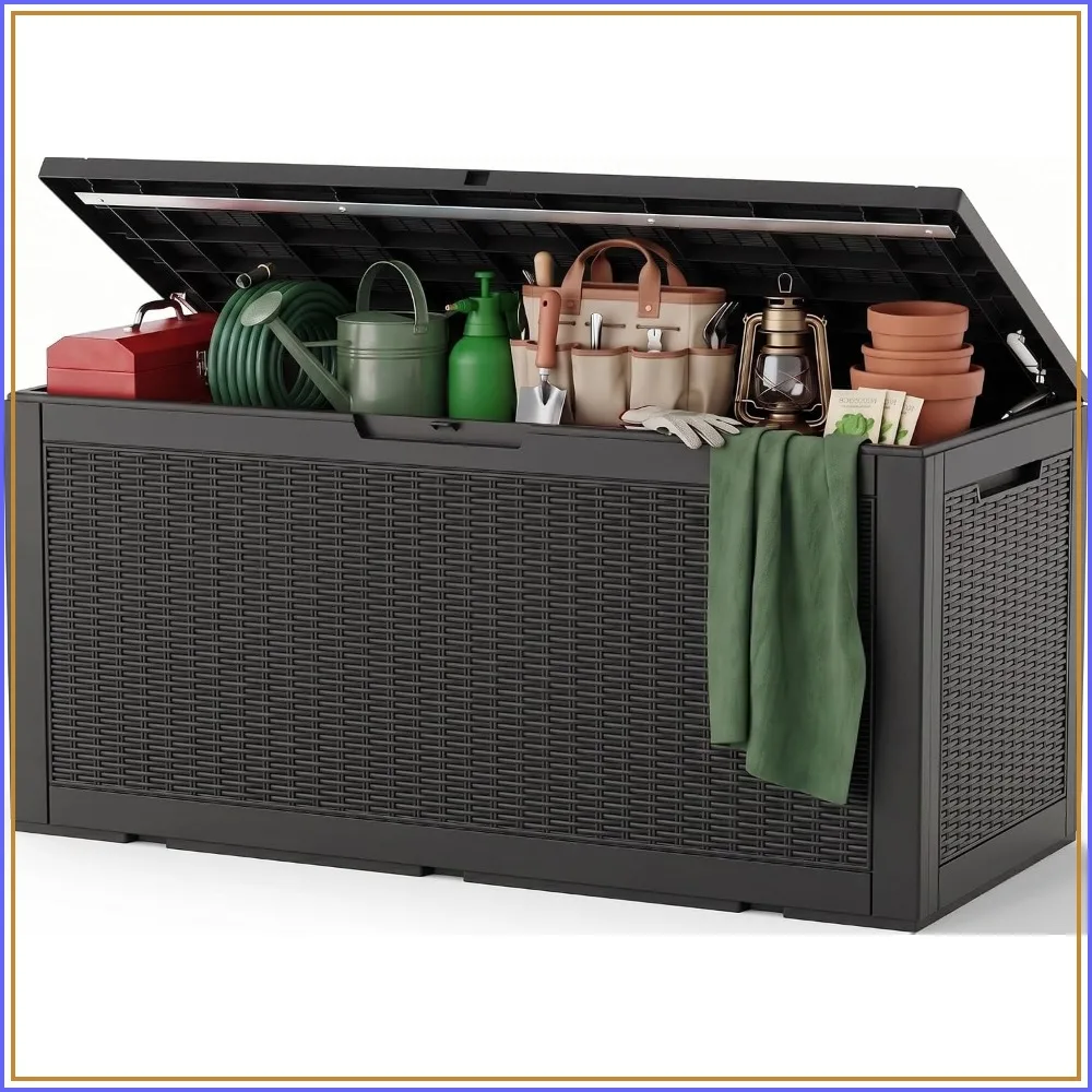 Outdoor Storage Box 180 Gal Waterproof Resin Deck Box with Support Rod