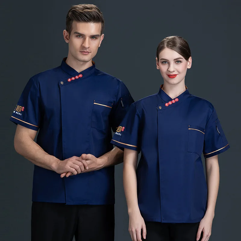 Chef Uniform เสื้อแขนสั้นผู้ชายระบายอากาศสำหรับฤดูร้อนเสื้อผ้าห้องครัวด้านหลัง Chef โรงแรมร้านอาหาร Waiter Workwear ผู้ชายบาง