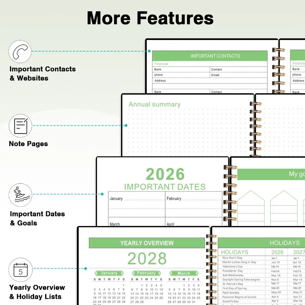 

A4/A5 3-летний ежемесячный планировщик. Плавное письмо. Календарь на 2026–2028. Книга-календарь. Годовые цель. Ежегодный сводок дня. Календарь. Академический год.