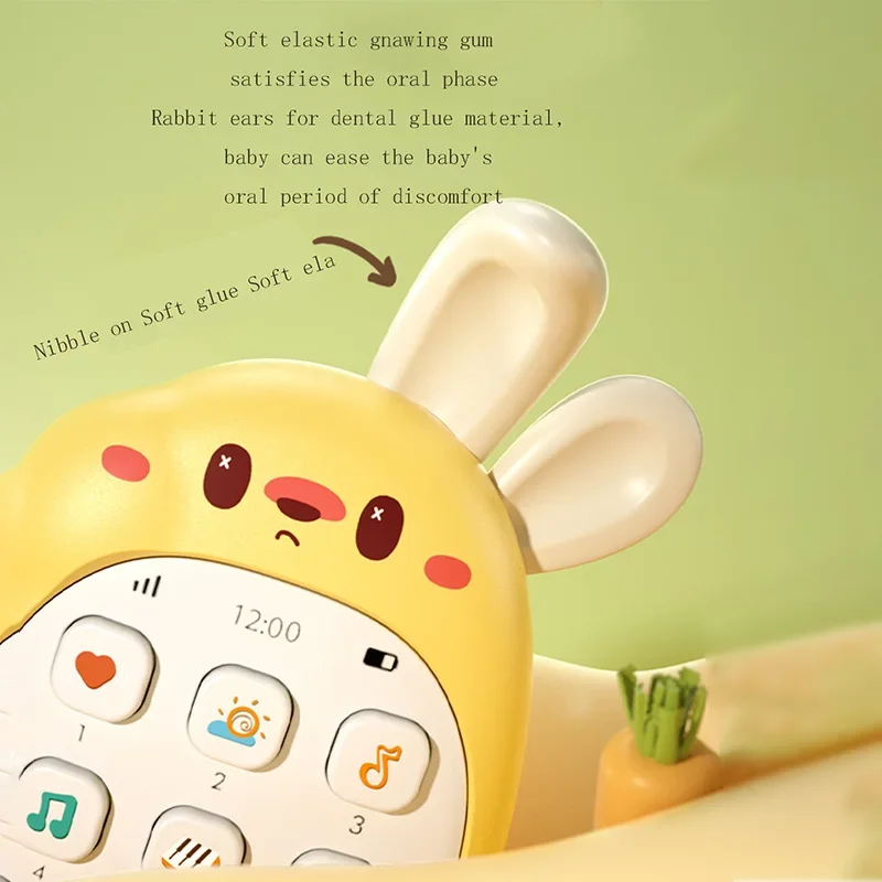 Kauwspeeltelefoon voor baby's Niet giftig en geurloos Multifunctionele muziektelefoon Konijnenspeelgoed voor kinderen Geen batterij