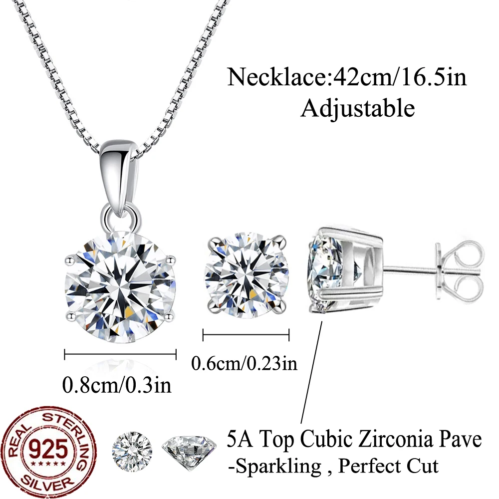 CWWZircons النقي 925 فضة تألق مكعب مستدير من الزركونيوم قلادة بسيطة أقراط للنساء مجموعات مجوهرات الزفاف ST010 #2