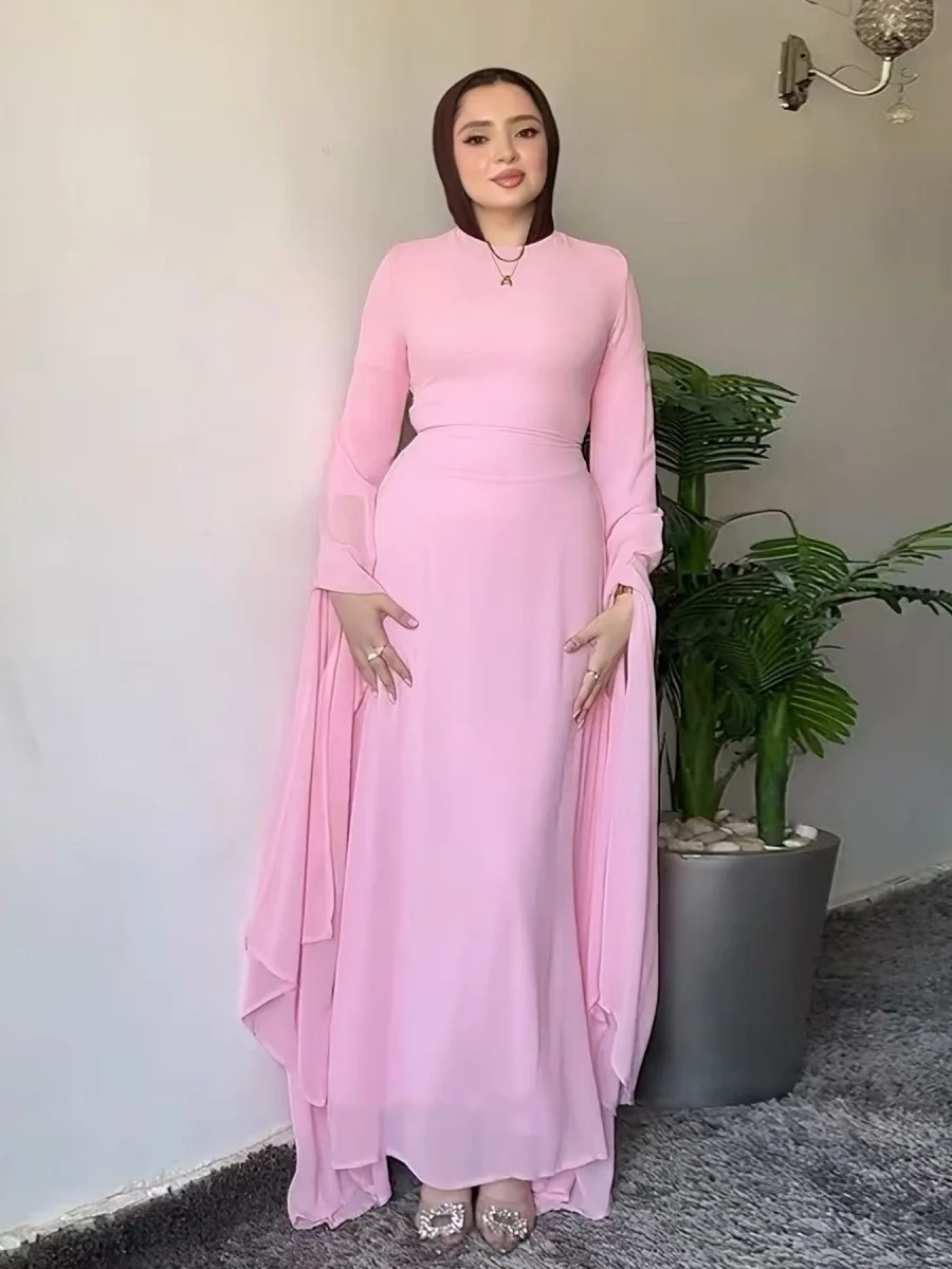 

Мусульманские женщины, арабский Дубай, Абая, двухслойное арабское длинное платье, скромный халат для Рамадана, кафтан, женская мусульманская исламская одежда