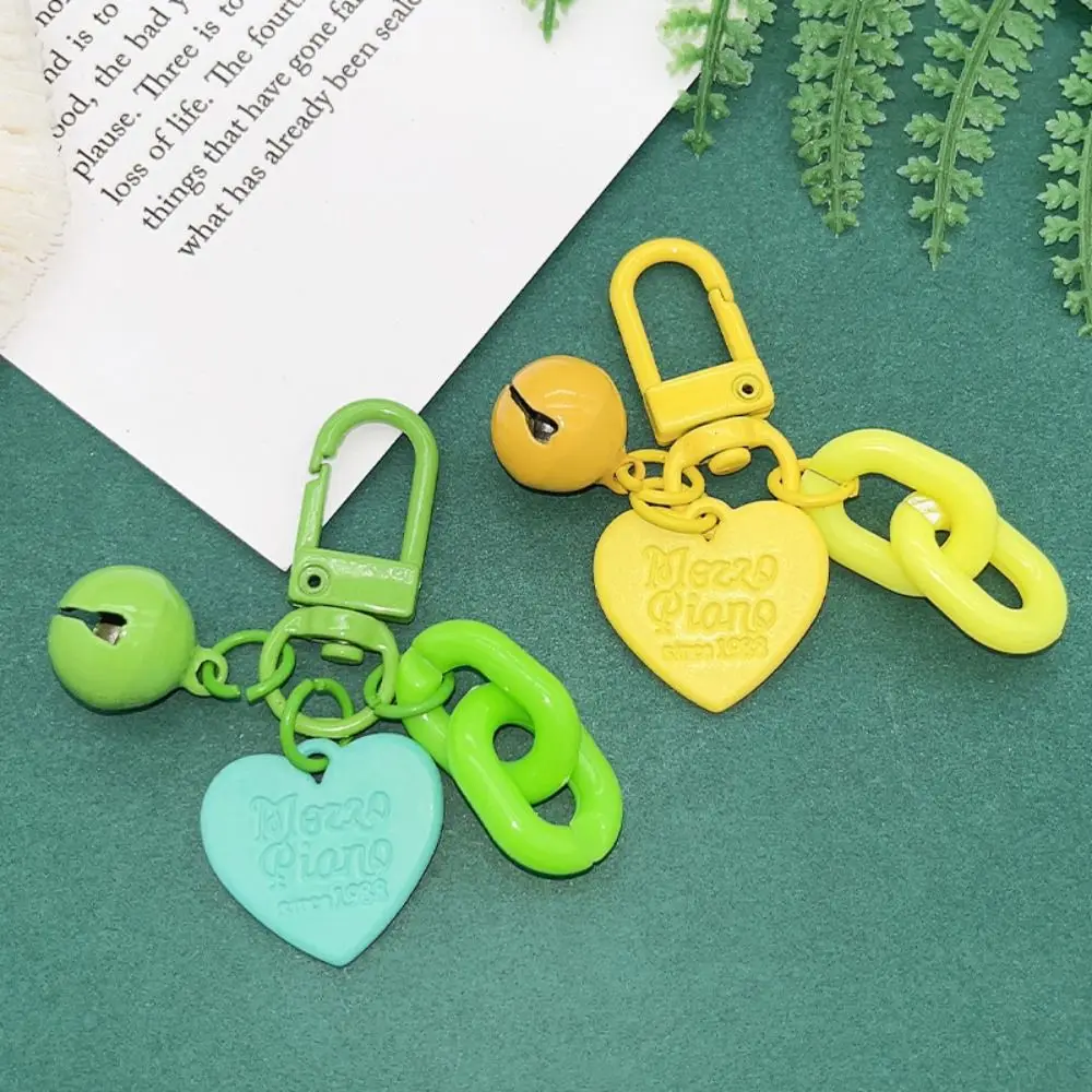 Cute Heart Pendant Key Chain Fashion Candy Color Macaron Acrylic Keychain Creative Colorful Bell Key Ring Girls