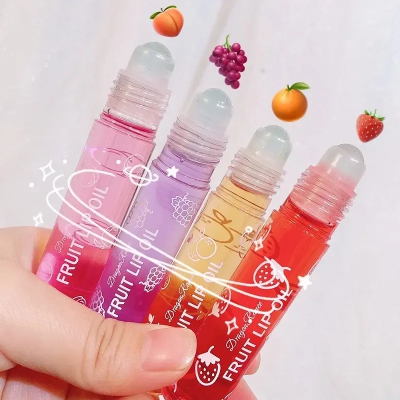 Fresh Fruit Roll-on Lip Oil Moisturizing Mirror Lip Gloss Transparent Nourishes Lips Waterproof Long-lasting Liquid Cosmetics