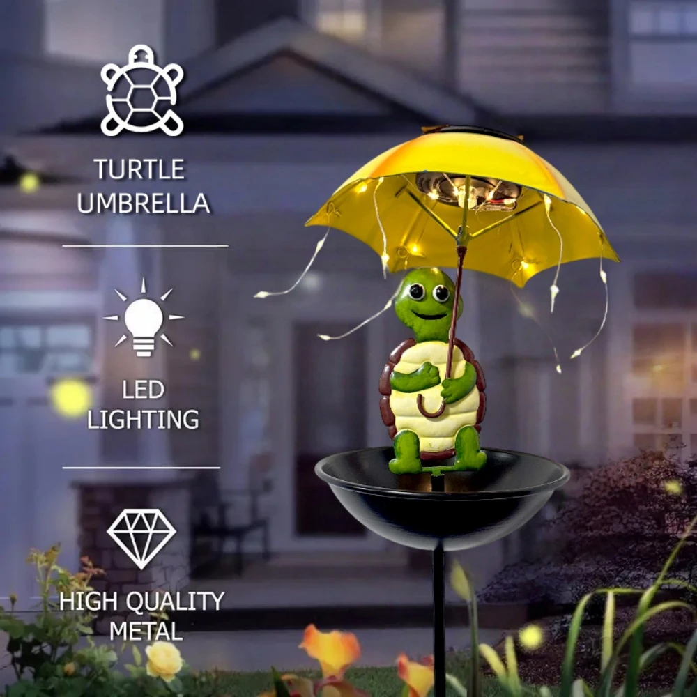 Zonne-verlichting Vogelvoeder Met Schildpad Holding Paraplu Solar Garden Light Solar Hummingbird Feeder voor Tuin Yard Balkon