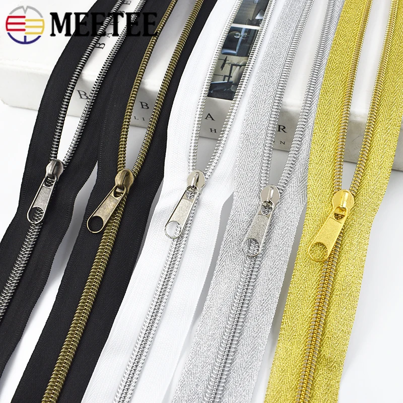 1/2/3Meters Meetee 3# 5# Nylon Zipper Tapes Slider for Zippers Bag Clothing Cabbage Coil Zip Pull Head Sewing Closure Accessory