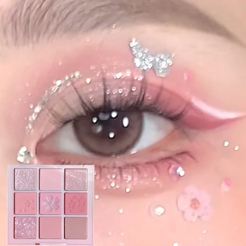 

Sakura nine-color glitter peach pearl shadow palette naked eye shadow long-lasting Korean charming eyes compose palette