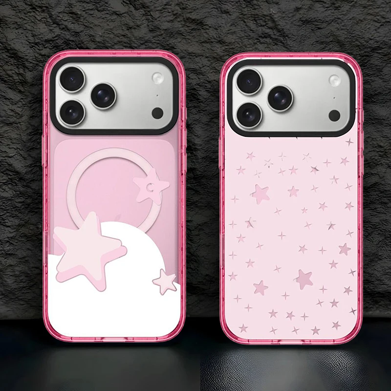 Pink Star Pink Border Magnetic Impact Cover for IPhone 13 14 15 16 17 Pro Max Case for IPhone Air