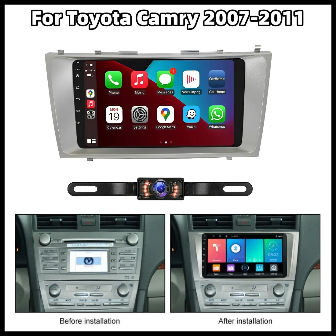 9in 2+32G Android 13 Car Stereo For Toyota Camry 2007-2011 For Carplay IPS Touchscreen WiFi GPS Mirror Link Bluetooth Navigation