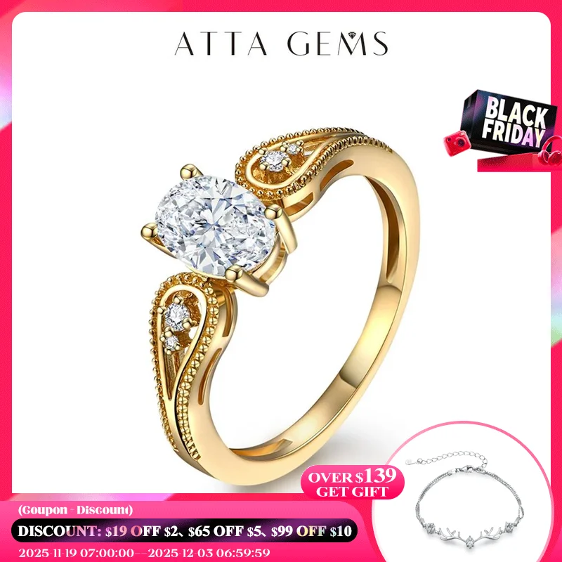 

ATTAGEMS Luxurly 0.8ct Oval Cut Moissanite Rings for Women Men Solid 18K 14K 10K Yellow Gold Set for Wedding Engagement Classic