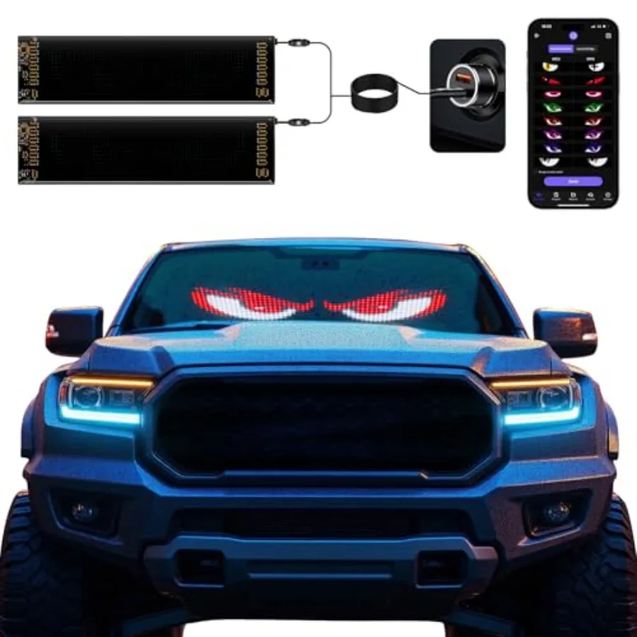 

2 Pack LED Eyes for Car Windshield 14.56"x3.62" Programmable Animated Devil Eyes Light for Windshield APP Control Customizable