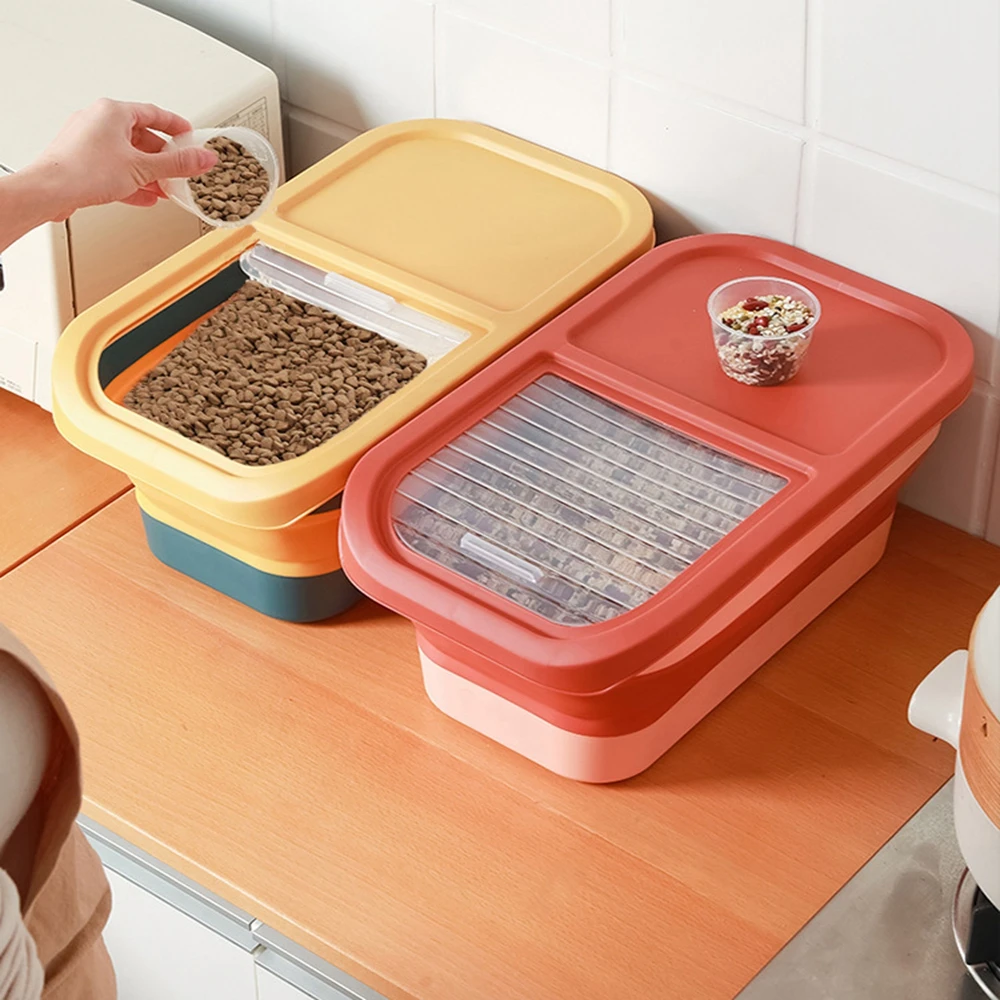 

Collapsible Dog Food Storage Container Pet Food Container with Lids Airtight Cat Food Containers Foldable Rice Storage Kitchen