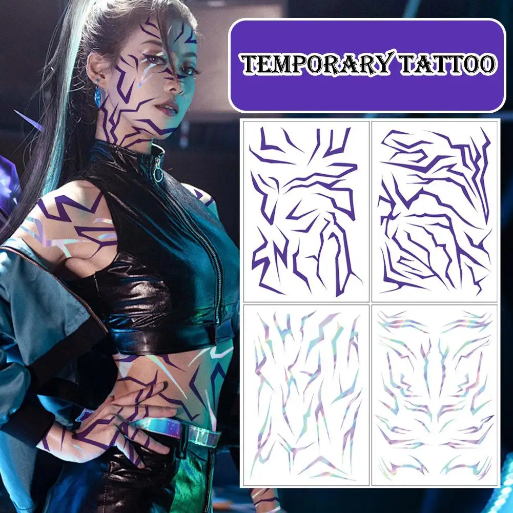 

Anime purple makeup tattoo stickers, full-body laser lightning stickers of the Devil boy band for parties, festivals, costume