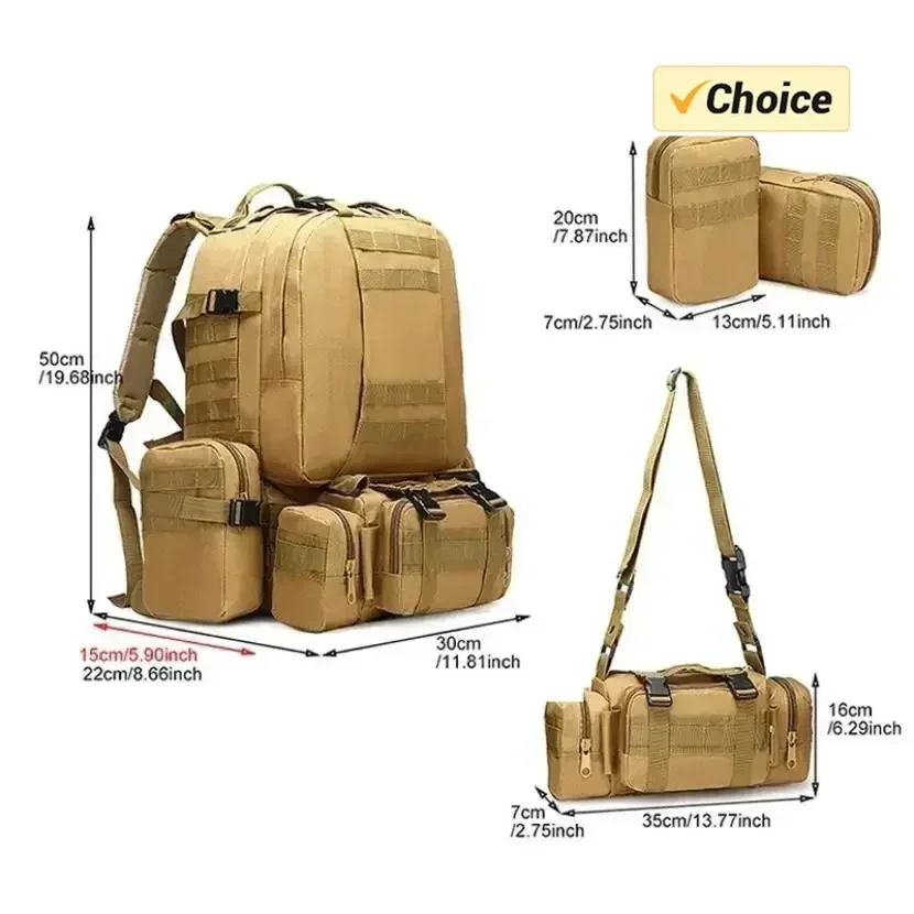 50l-戦術的なバックパック男性防水-4-in1-モールスポーツ戦術的なバッグ屋外ハイキング登山軍釣り旅行ラップトップバックパック