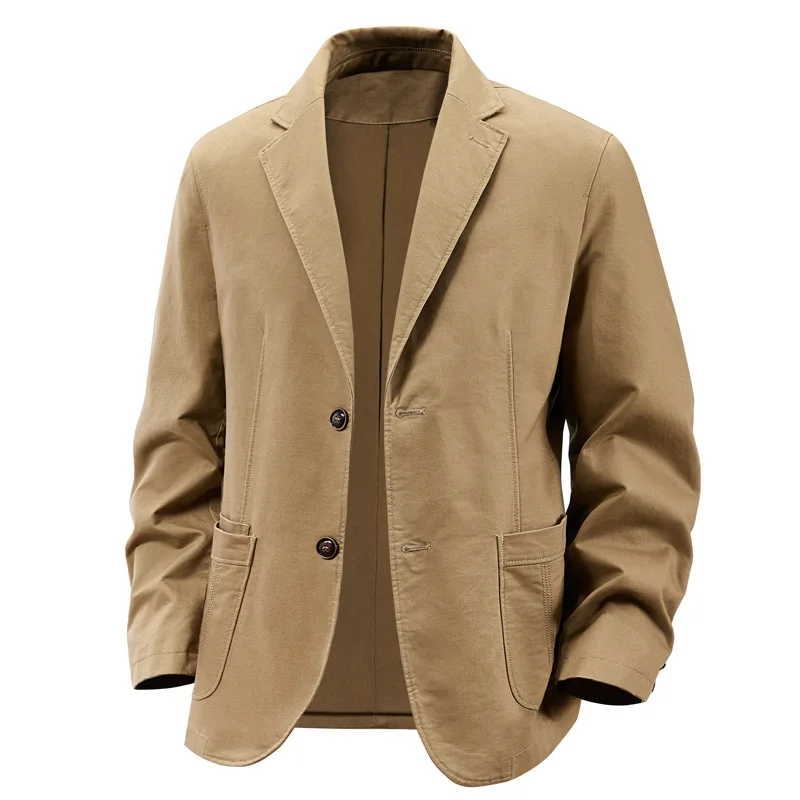 

2026 Men's Autumn New, Casual, Solid Color Washed Cotton Two Button Denim blazer