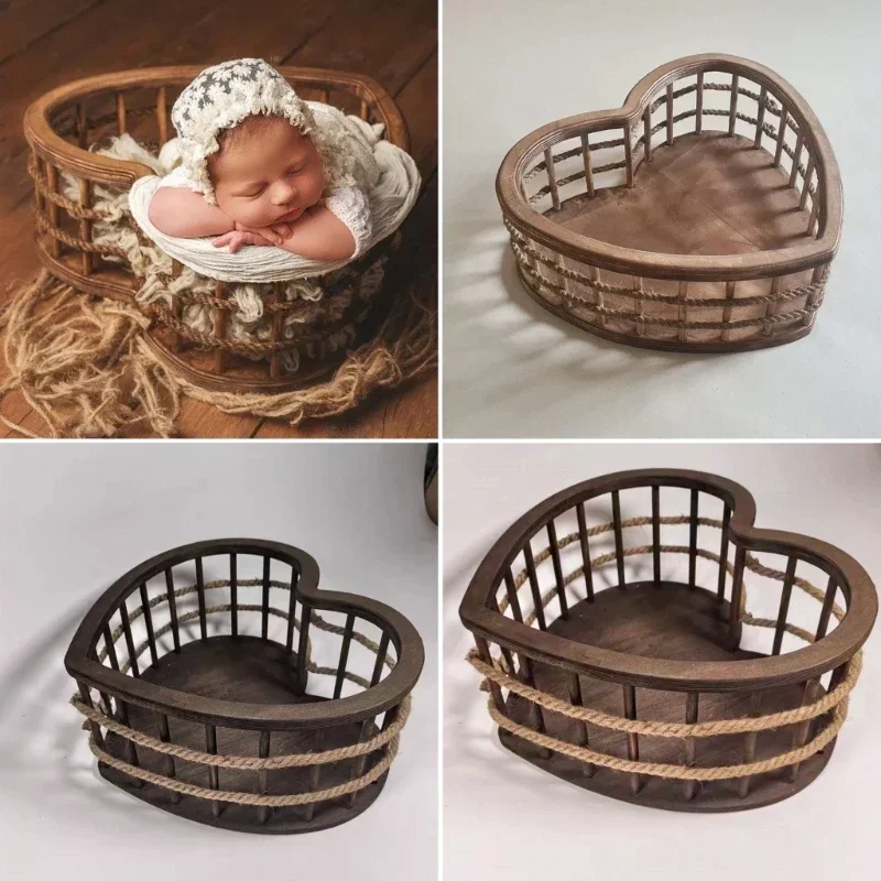 Newborn Photography Furniture Vintage Nostalgia Heart-shaped Basket Studio Photo Background Bed Baby Photo Shooting Accessories