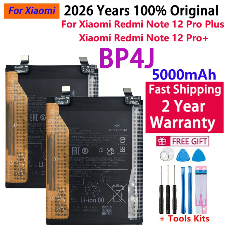 2026 Years 100% New Original For Xiao Mi BP4J For Redmi Note 12 Pro Plus / Note 12 Pro+ 5G Phone batteria batteries + Tools
