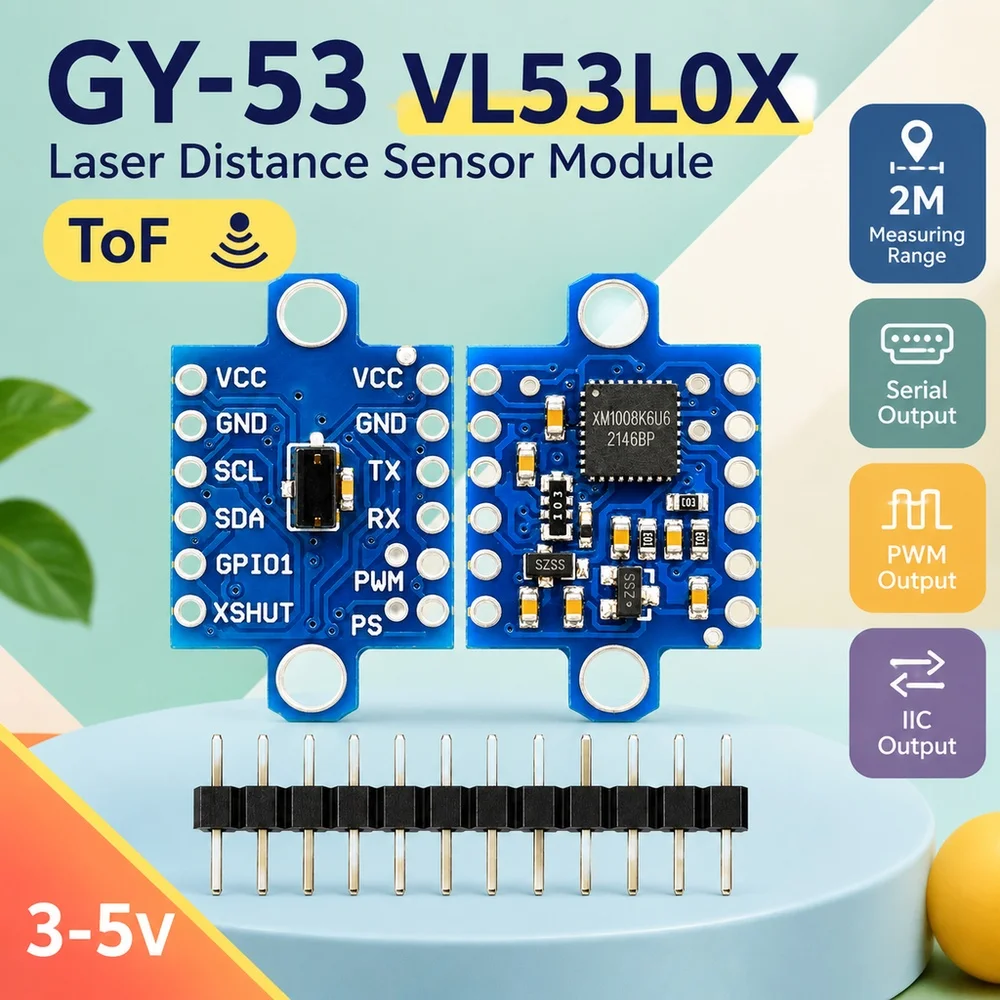 GY-53 VL53L0X Laser Distance Sensor Module ToF Flight Time 3-5V Serial PWM IIC Output 2M Measuring Range