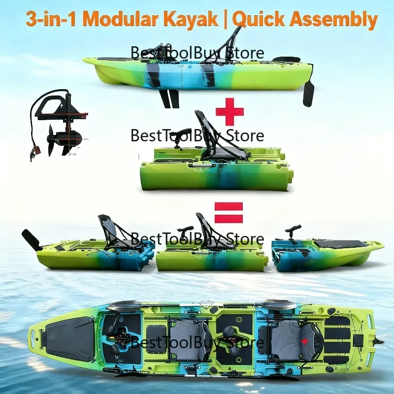 2-Seater Sit-on-Top Modular Pedal & Electric Fishing Kayak with Aluminum Seats Durable Anti-Collision Customizable with Accessor