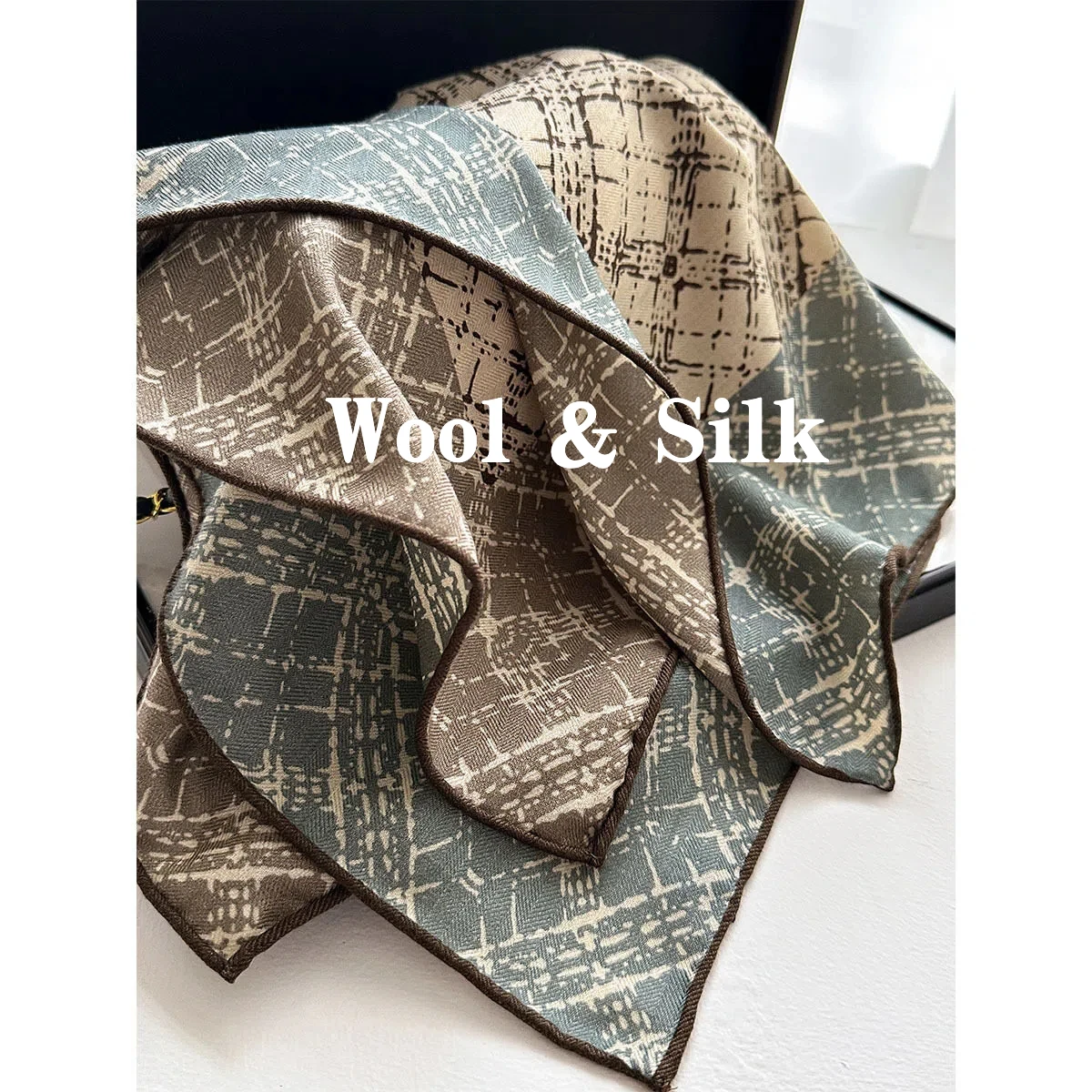 

82% Wool 18% Silk Neck Scarves Elegant Women Shawl Vintage Plaid Square Scarf Winter Neck Warmer head scarf woman Accessories