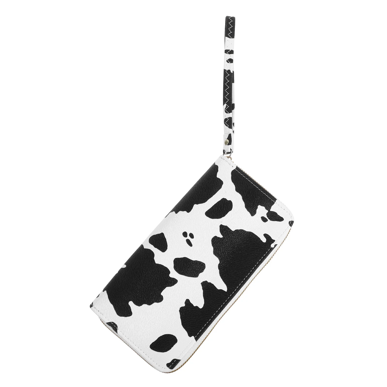 

Multi compartment Wallet Small Size Black Cow Print PU Women Purse Portable Zipper Pouch Compact Handbags