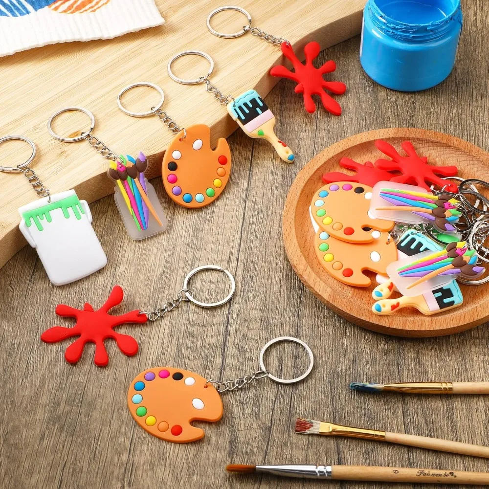 10/30/60Pcs Art Paint Party Favors Keychain Art Paint Splatter Palette Brush Keychain for Kids Artist Party Gift Supplies