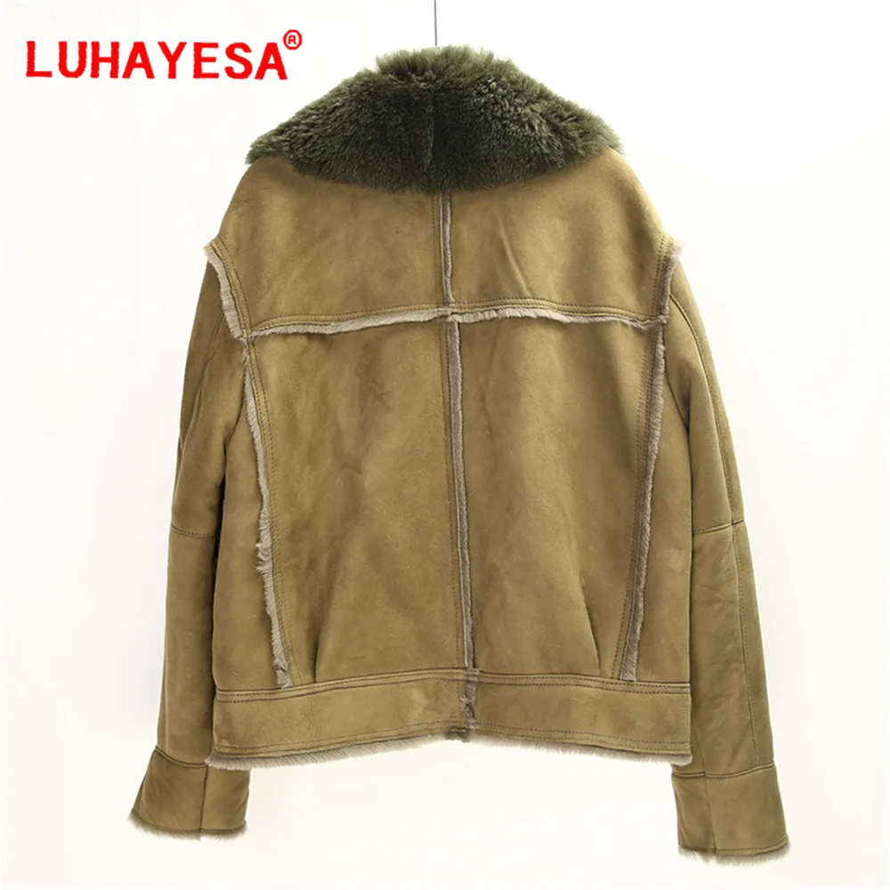 2024 Turkey Merino Sheepskin Shearling Fur Clothes Women Winter Green Warm Real Fur Jacket