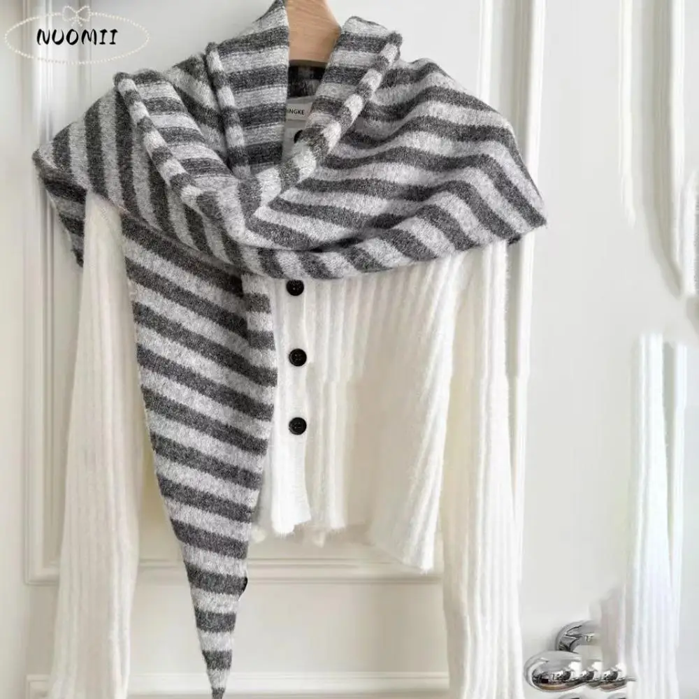 

Fashion Korean Style Striped Scarf Plush Cashmere Winter Shawl Windproof Thickened Cape Wraps Autumn Winter