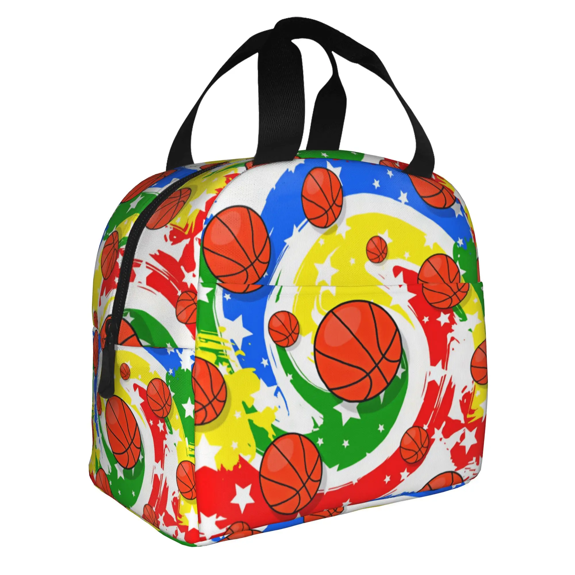 Color Graffiti Swirl Basketball Stars Insulated Lunch Bag for School Office Pop Art Leakproof Thermal Cooler Lunch Box Women Men