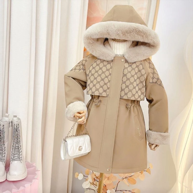 Girls Coat Jacket Winter Cotton Outwear Windbreak 2023 Lovable Warm Plus Thicken Velvet Overcoat Children's Clothing